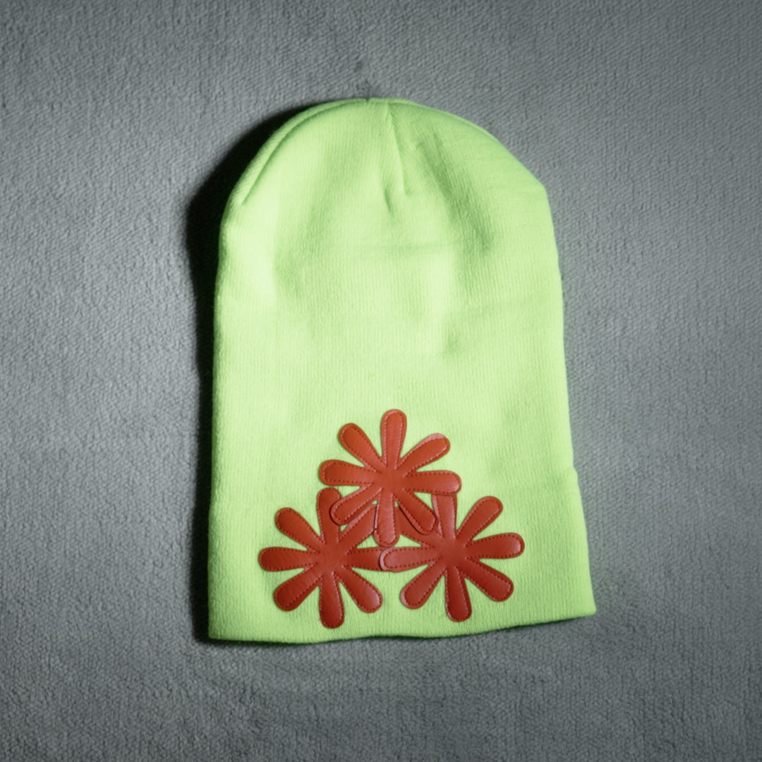 LIME GREEN/RED CV (LONG) BEANIE