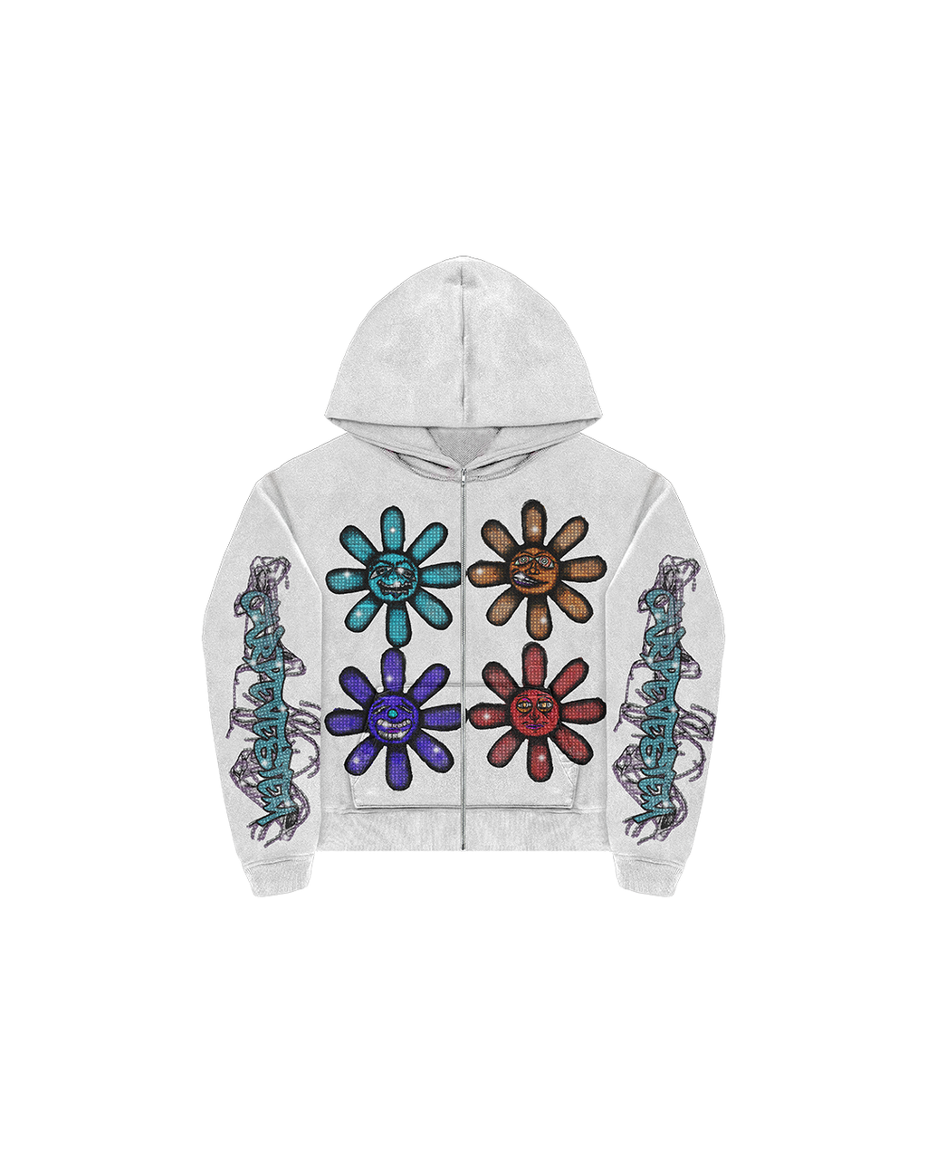White Rhinestone Mood Zip-Up Hoodie